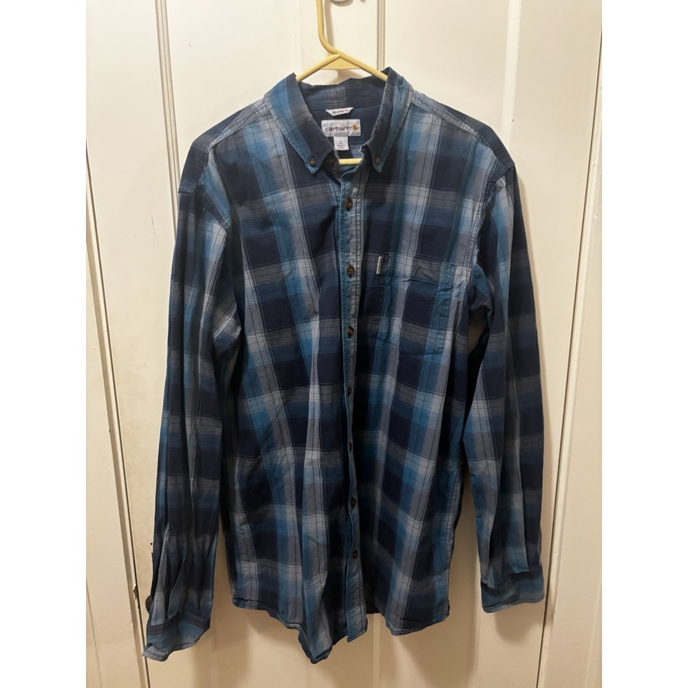 Carhartt Mens Relaxed Fit‎ Plaid Button Down Shirt Blue Long Sleeve Large Tall